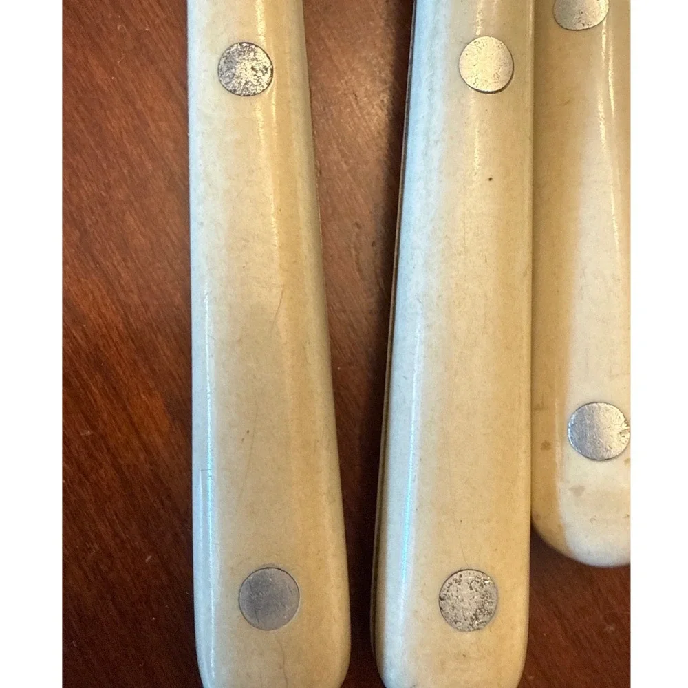 Mardi‎ Gras Korea Stainless silverware 2 sets w 4 pieces ea ivory midcentury vtg